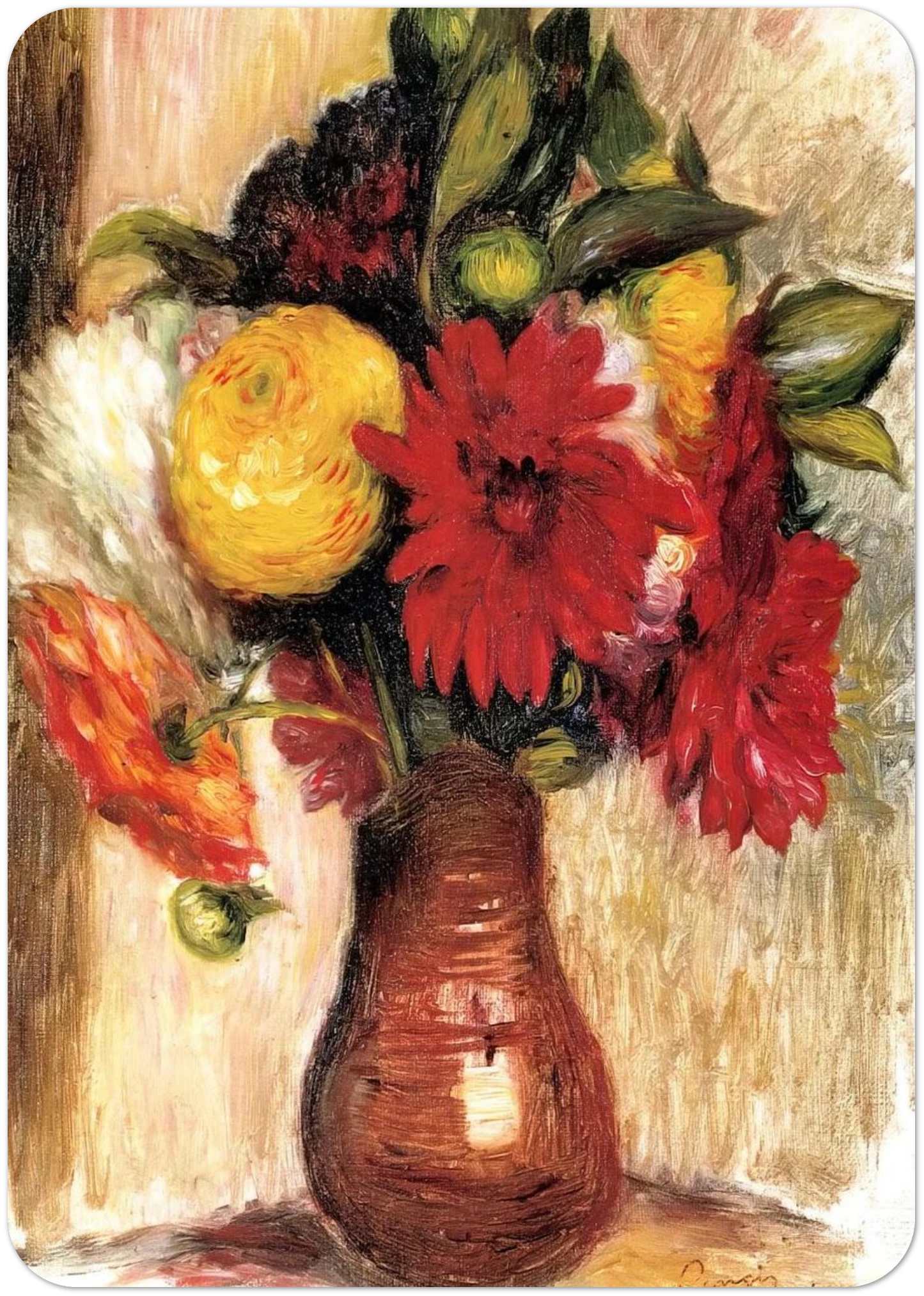 Bouquet of Flowers in an Earthenware Pitcher By Pierre-Auguste Renoir Pack of 10 Post Cards | Pierre-Auguste Renoir Post Cards | A6 (10.5 x 14.8 cm) - 4.1 x 5.8 inches