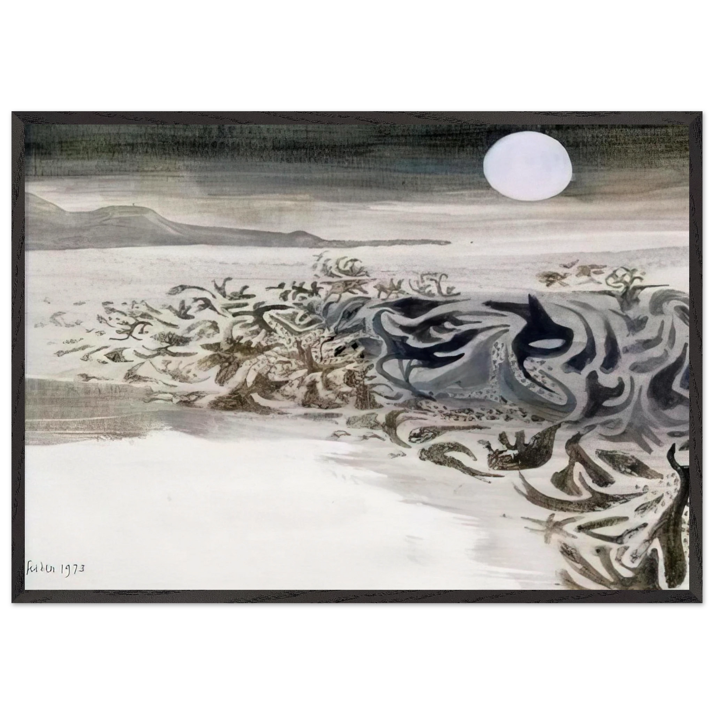 Coastal landscape - 1973 - Mary Fedden 70x100 cm / 28x40 inches Framed Art Print – Black Wooden Frame