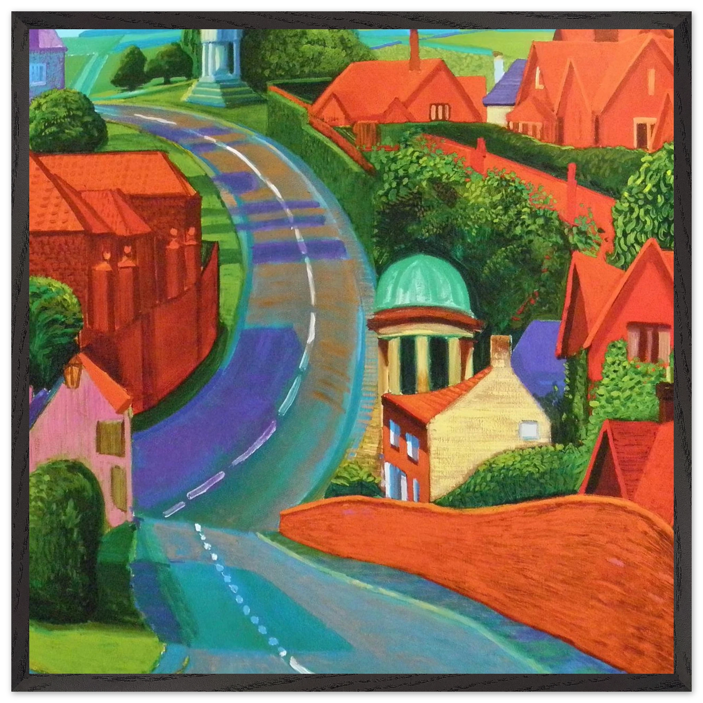 David Hockney - The Road to York Through Sledmere - 30x30 cm / 12x12 inches - Premium Wooden Framed Poster With Fine Art Paper-canvas - White frame