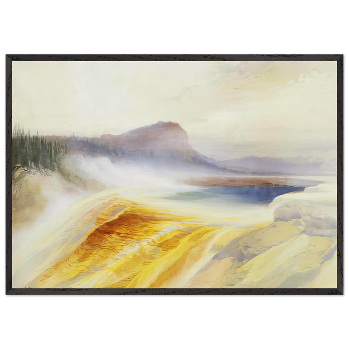 Great Blue Spring of the Lower Geyser Basin - Thomas Moran 70x100 cm / 28x40 inches Framed Art Print – Black Wooden Frame