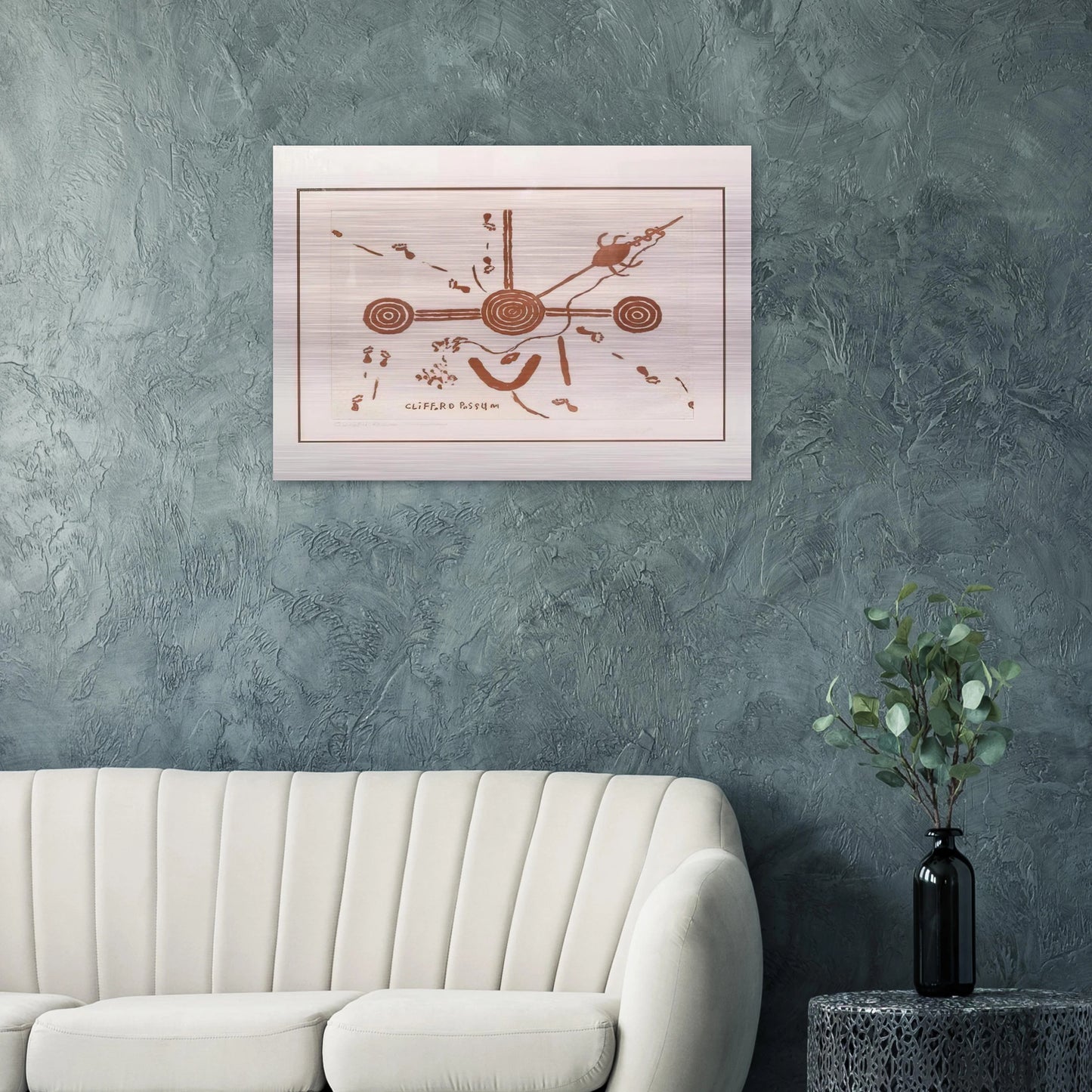 Ngarlu, Love Story - 1994 - Clifford Possum Tjapaltjarri Brushed Aluminum Print - 70x100 cm / 28x40 inches | Clifford Possum Tjapaltjarri Aluminum Print | Clifford Possum Tjapaltjarri Prints