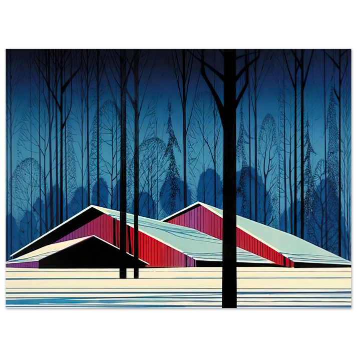 Eyvind Earle - Winter Barns 75x100 cm / 30x40inches Fine Art Poster