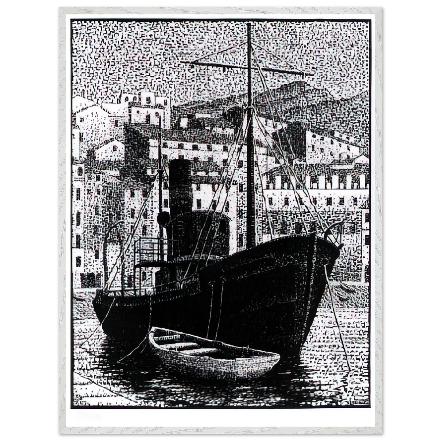 MC Escher - TUGBOAT OLD HARBOR OF BASTIA JANUARY 1934 1934 Wall Art - 60x80 cm / 24x32 inches - Premium Wooden Framed Poster With Fine Art Paper-canvas - Wood frame