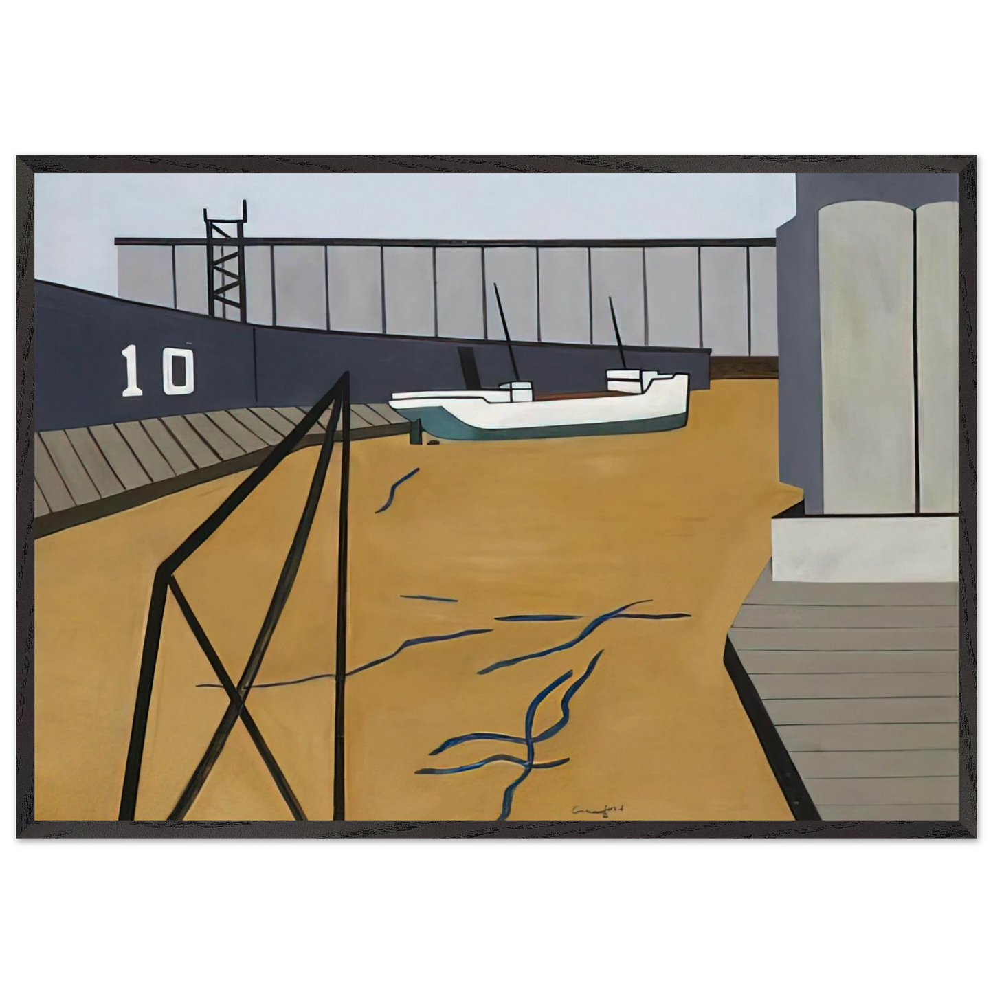 Boat and Grain Elevators - 1942 - Ralston Crawford 70x100 cm / 28x40 inches Framed Art Print – Black Wooden Frame
