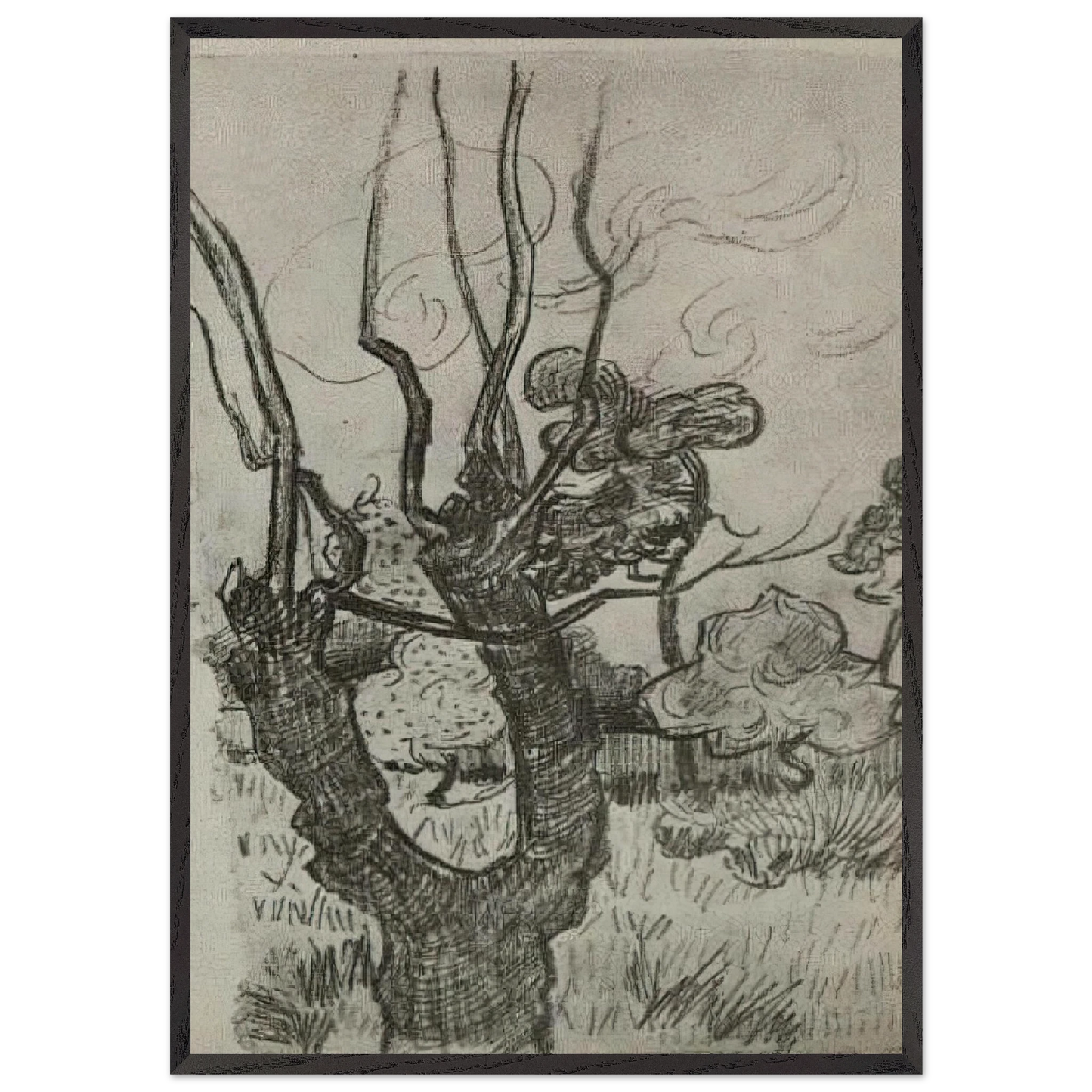 A Bare Treetop in the Garden of the Asylum - Vincent van Gogh Framed Art Print – Black Wooden Frame - Default Title - -Framed Art Print