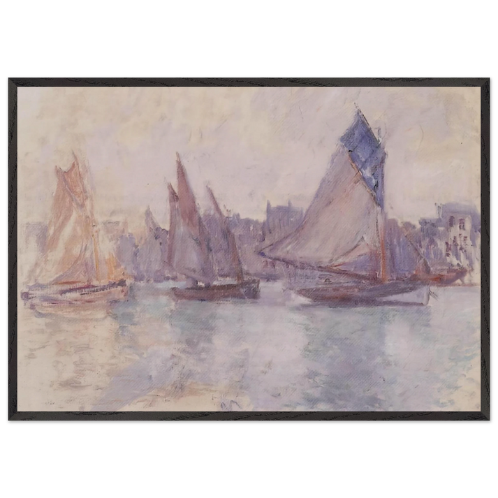Boats in the Port of Le Havre - claude monet 70x100 cm / 28x40 inches Framed Art Print – Black Wooden Frame