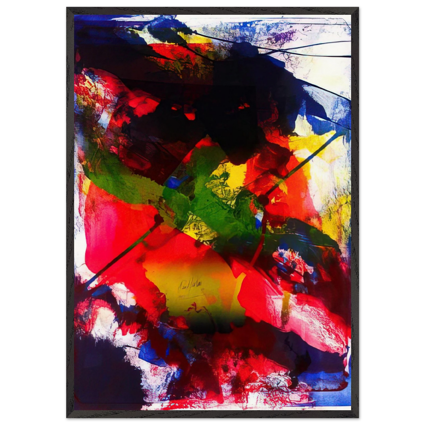 Amadeus - Abstract Expressionism Lyrical Abstraction - Paul Jenkins 70x100 cm / 28x40 inches Framed Art Print – Black Wooden Frame