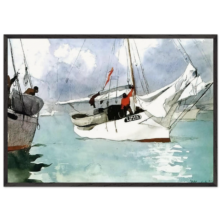 FISHING BOATS KEY WEST - Winslow Homer 70x100 cm / 28x40 inches Framed Art Print – Black Wooden Frame
