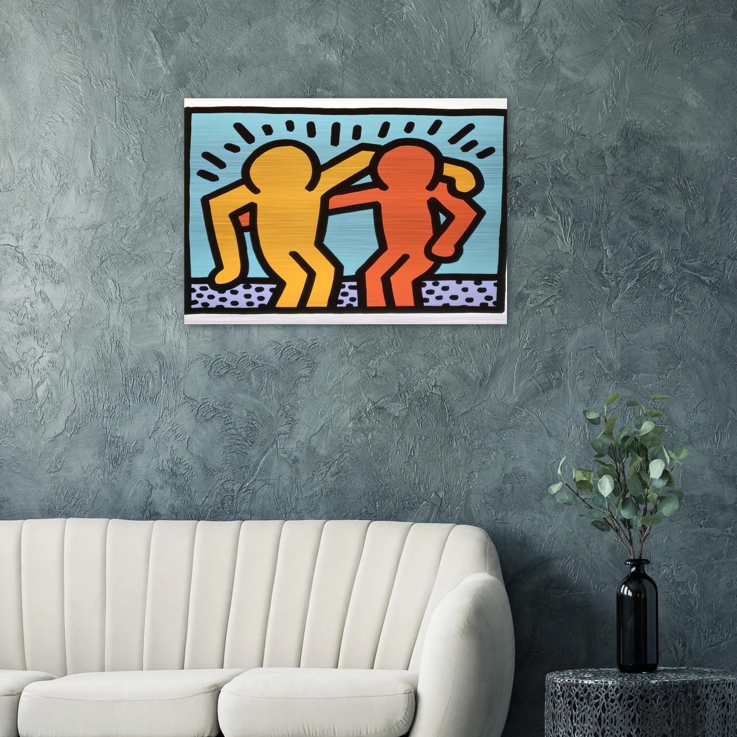BEST BUDDIES 1990 - Keith Haring Brushed Aluminum Print - 70x100 cm / 28x40 inches | Keith Haring Aluminum Print | Keith Haring Prints