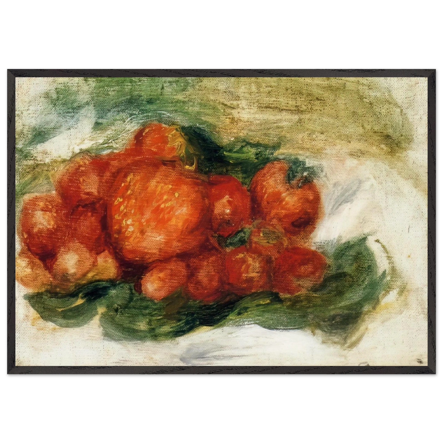 Still Life with Strawberries - Pierre-Auguste Renoir 70x100 cm / 28x40 inches Framed Art Print – Black Wooden Frame
