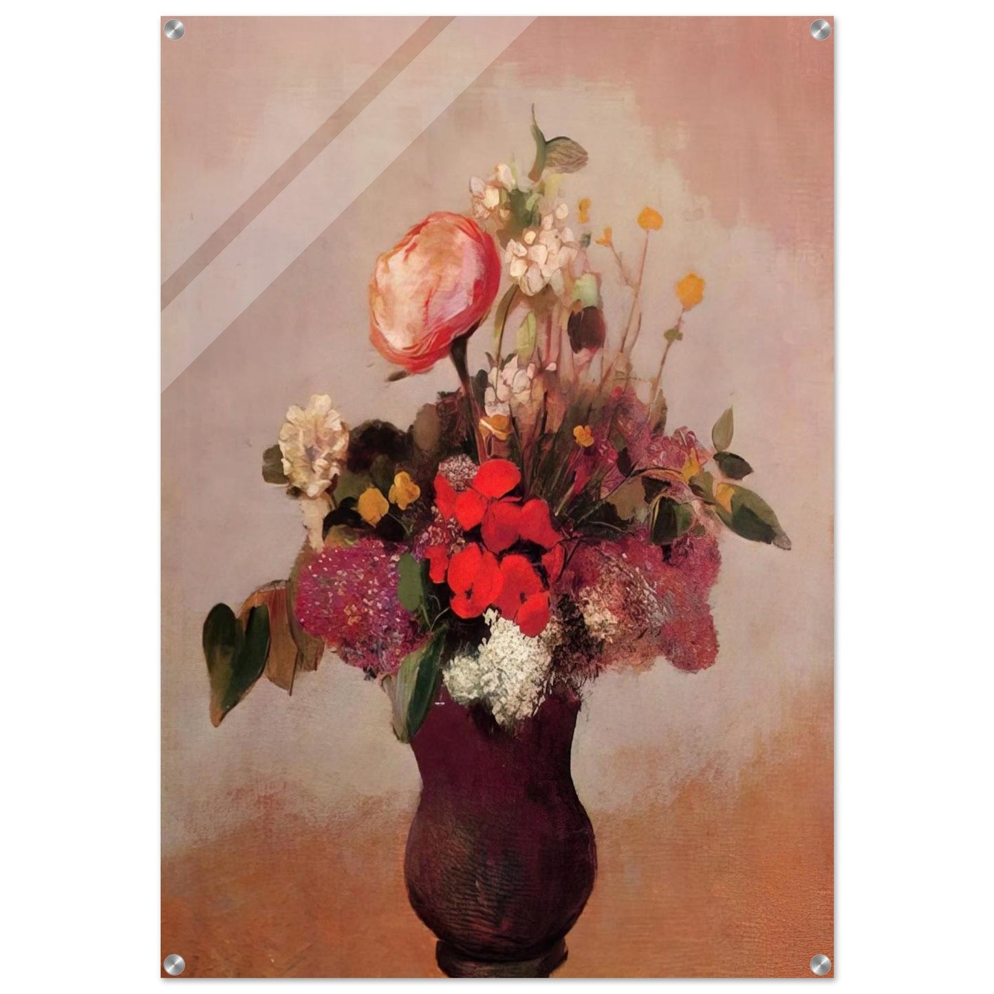 FLOWERS IN AA BROWN VASE - Odilon Redon Acrylic Print - 70x100 cm / 28x40″ inches