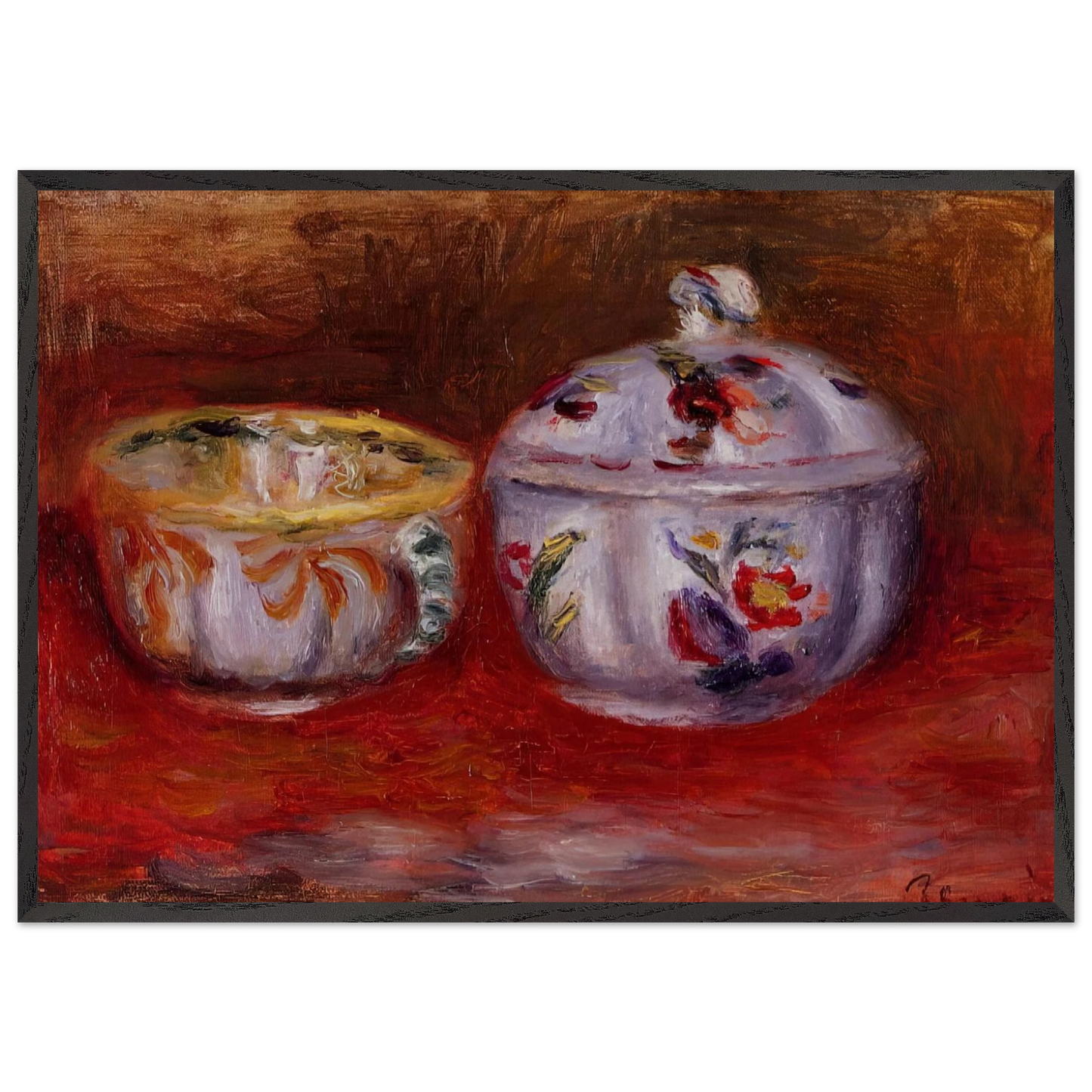 Still Life with Fruit Bowl - Pierre-Auguste Renoir 70x100 cm / 28x40 inches Framed Art Print – Black Wooden Frame
