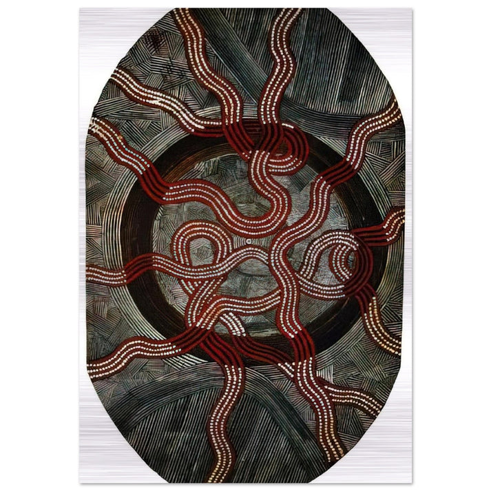 Untitled Snake Dreaming - 1972 - Clifford Possum Tjapaltjarri Brushed Aluminum Print - 70x100 cm / 28x40 inches | Clifford Possum Tjapaltjarri Aluminum Print | Clifford Possum Tjapaltjarri Prints