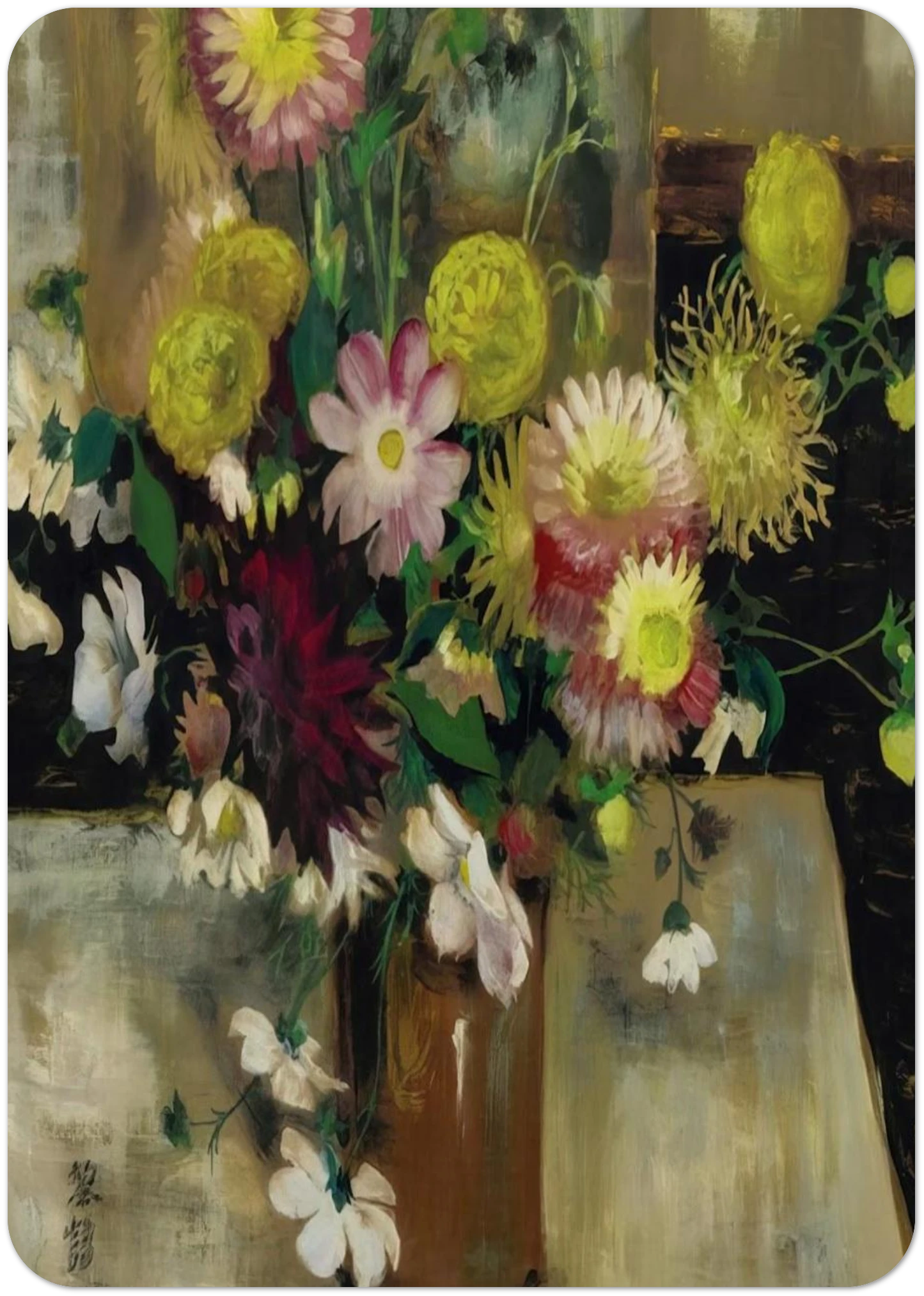 Anemones and Dahlias - Post-Impressionism By Le Pho Pack of 10 Post Cards | Le Pho Post Cards | A6 (10.5 x 14.8 cm) - 4.1 x 5.8 inches