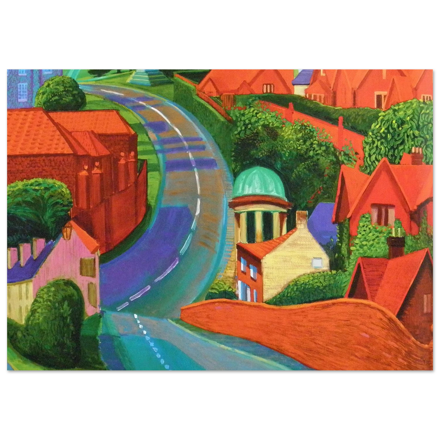 David Hockney - The Road to York Through Sledmere - 15x20 cm / 6x8 inches - Premium Wooden Framed Poster With Fine Art Paper-canvas - Wood frame