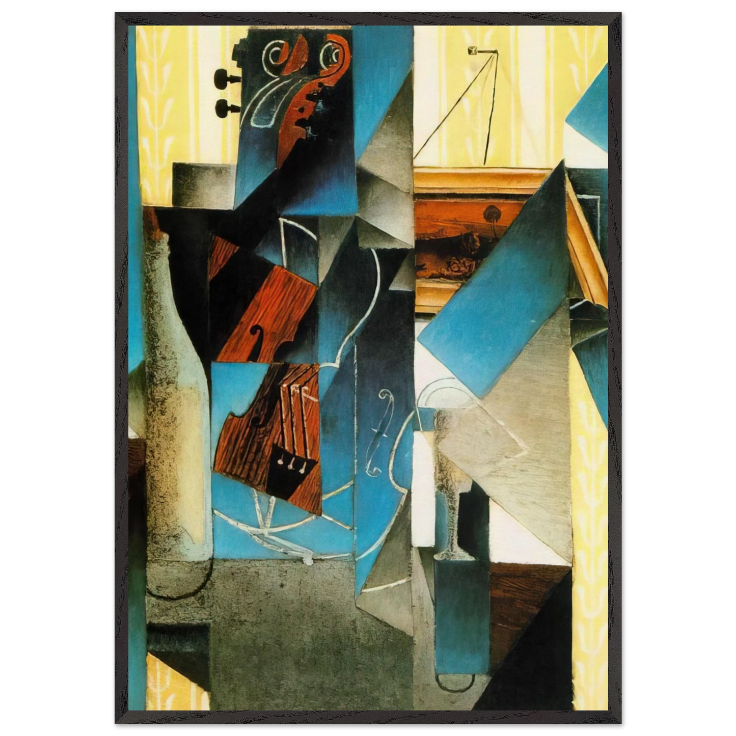 VIOLIN AND PRINT 1913 - Juan Gris 70x100 cm / 28x40 inches Framed Art Print – Black Wooden Frame