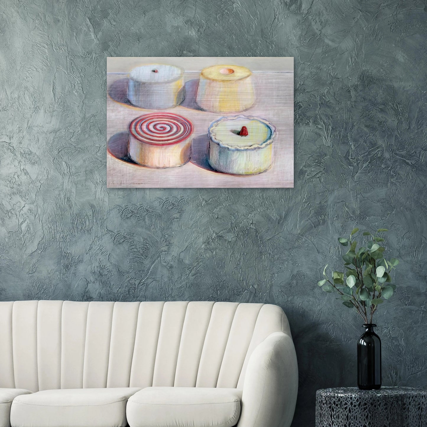 Four Cakes - 1996 - Wayne Thiebaud Brushed Aluminum Print - 70x100 cm / 28x40 inches | Wayne Thiebaud Aluminum Print | Wayne Thiebaud Prints