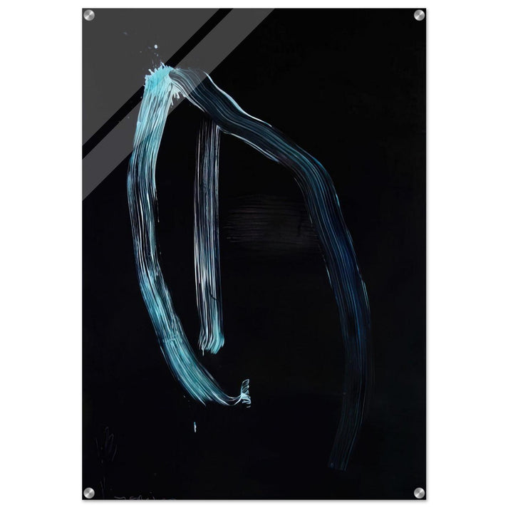 Blue Calligraphic Lines on Dark Blue - 1963 - Jiro Yoshihara Acrylic Print - 70x100 cm / 28x40″ inches | Jiro Yoshihara Wall Art | Jiro Yoshihara Prints