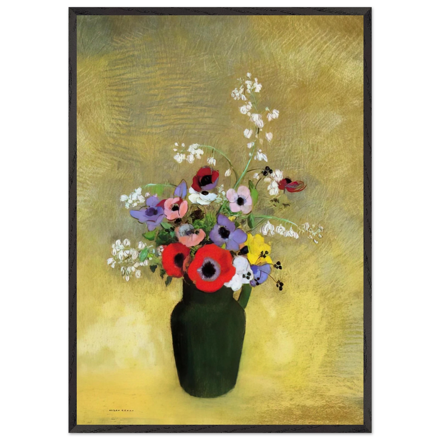 FLOWERS IN A GREEN PITCHER - Odilon Redon 70x100 cm / 28x40 inches Framed Art Print – Black Wooden Frame