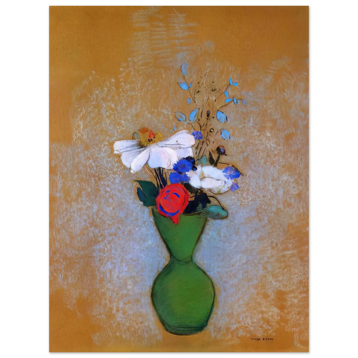 Odilon Redon - ROSE PEONY AND CORNFLOWERS IN A GREEN VASE Fine Art Poster - Default Title