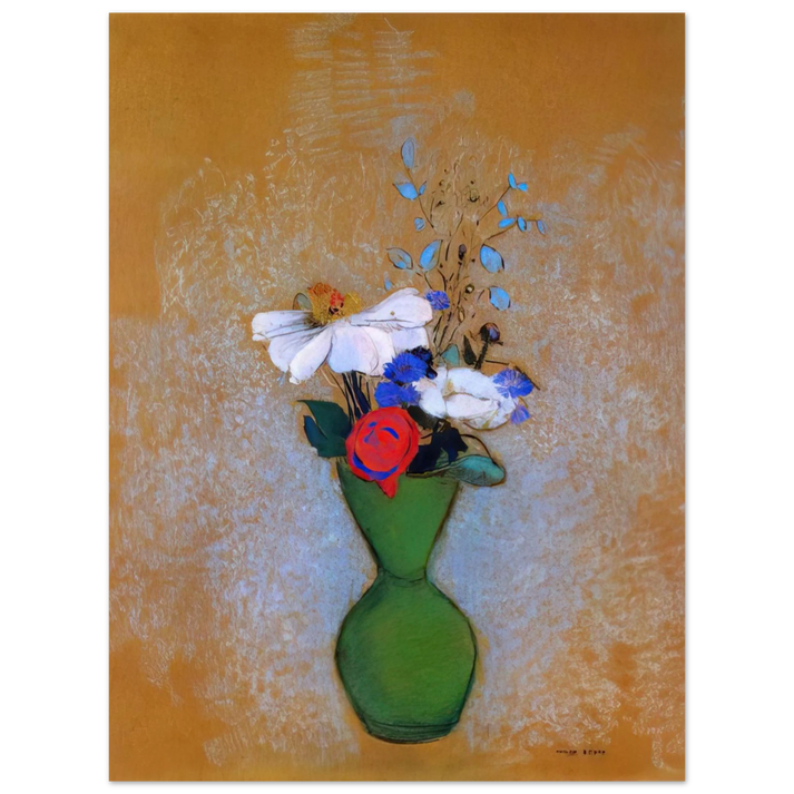 Odilon Redon - ROSE PEONY AND CORNFLOWERS IN A GREEN VASE 75x100 cm / 30x40inches Fine Art Poster