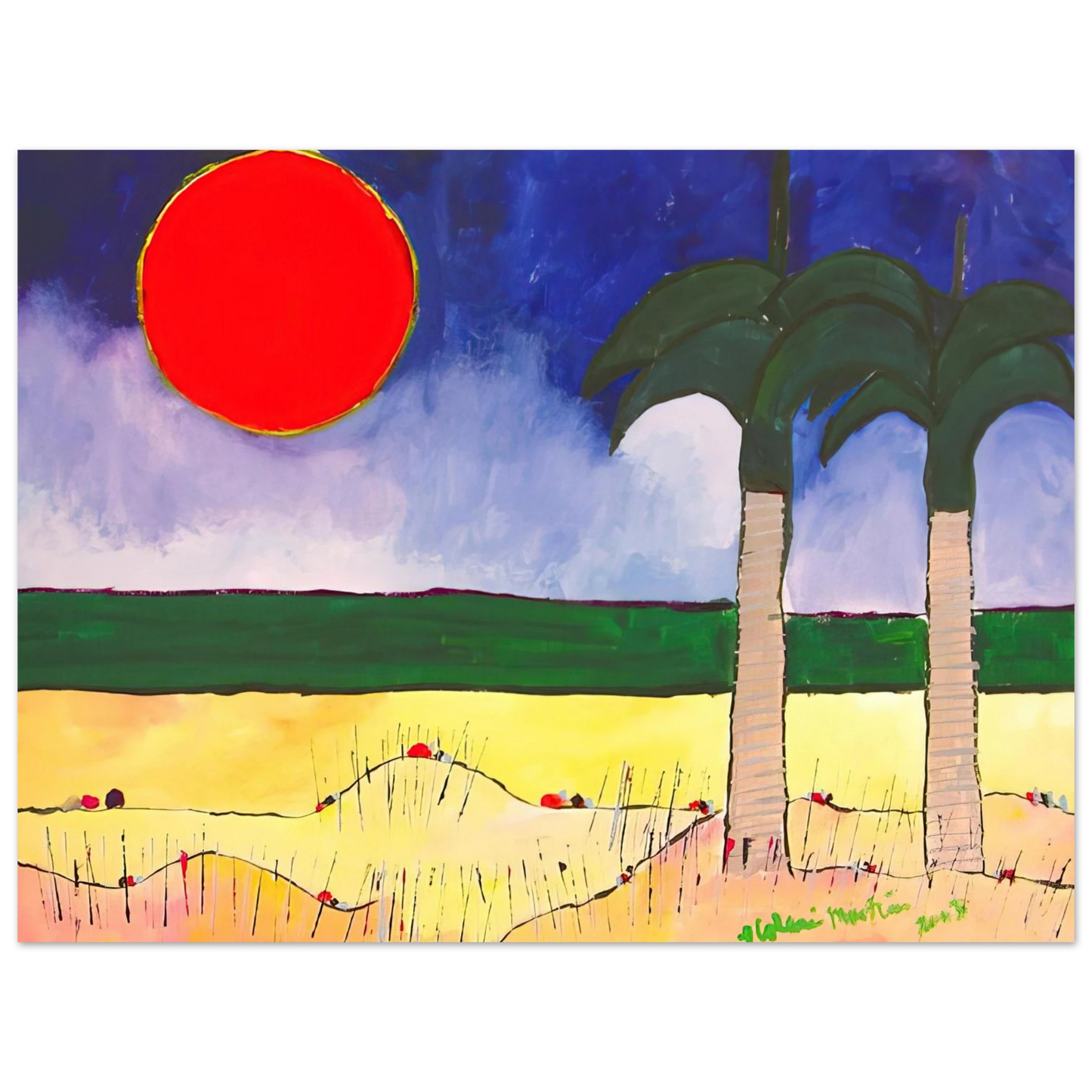 Aldemir Martins - Marinha com Sol e Palmeiras - 2003 Fine Art Poster - Default Title