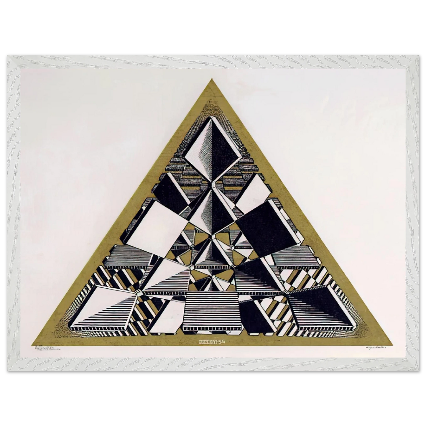 MC Escher - THREE INTERSECTING PLANES COLOUR Wall Art - 21x29.7 cm / 8x12" - Premium Wooden Framed Poster With Fine Art Paper - White frame