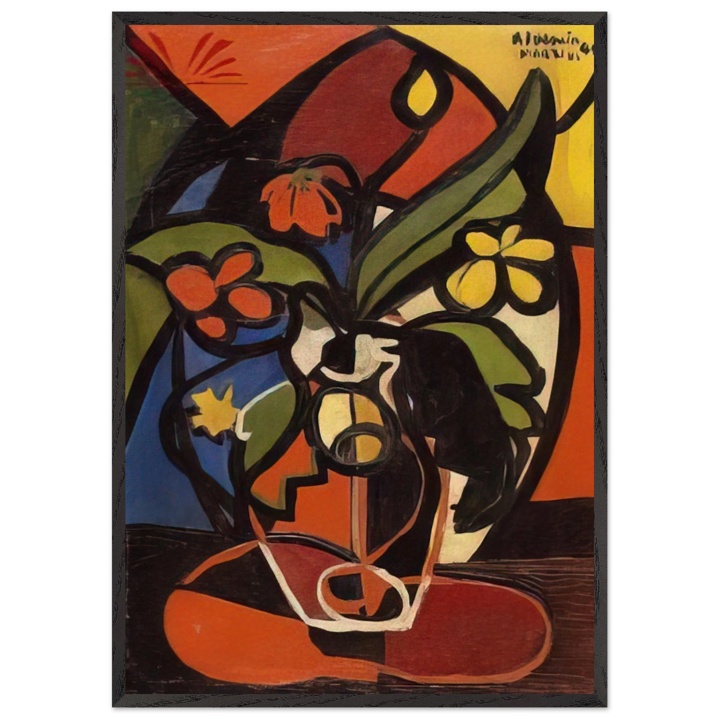 Vase of Flowers - 1949 - Aldemir Martins Framed Art Print – Black Wooden Frame - Default Title - -Framed Art Print