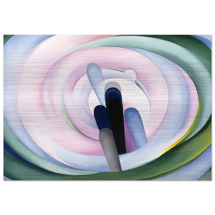 Grey Blue and Black, Pink Circle - Georgia O'Keeffe Brushed Aluminum Print - 70x100 cm / 28x40 inches | Georgia O'Keeffe Aluminum Print | Georgia O'Keeffe Prints