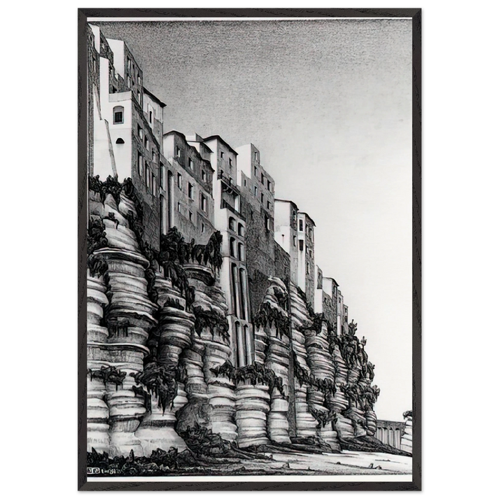 TROPEA CALABRIA - MC Escher 70x100 cm / 28x40 inches Framed Art Print – Black Wooden Frame | Maurits Cornelis Escher Prints