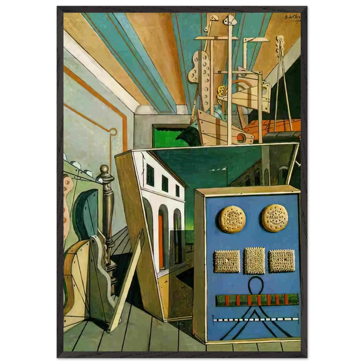 METAPHYSICAL INTERIOR WITH BISCUITS 1916 - Giorgio de Chirico 70x100 cm / 28x40 inches Framed Art Print – Black Wooden Frame