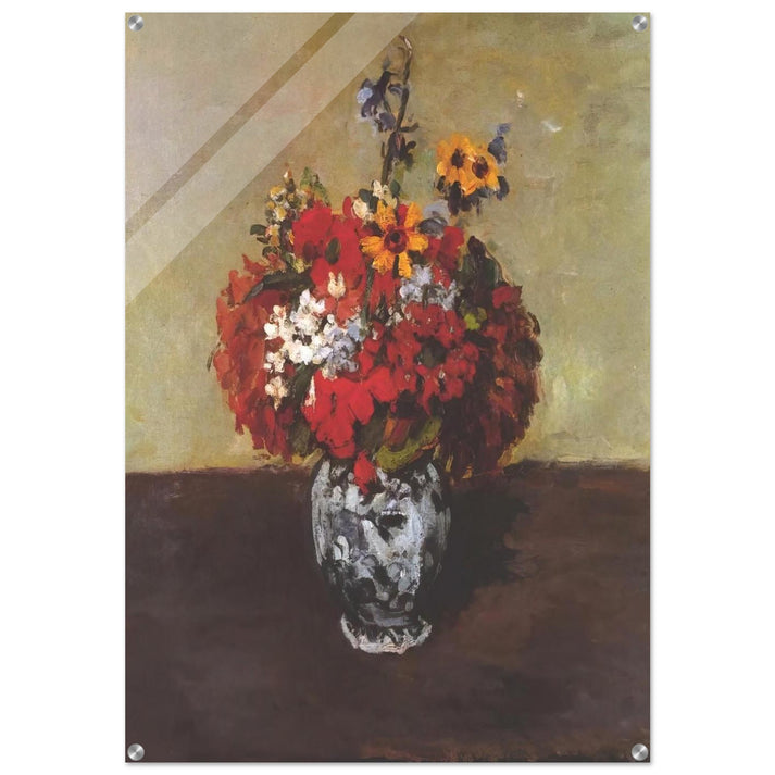 Dahlias In A Delft Vase - Paul Cézanne Acrylic Print - 70x100 cm / 28x40″ inches | Paul Cézanne Wall Art | Paul Cézanne Prints