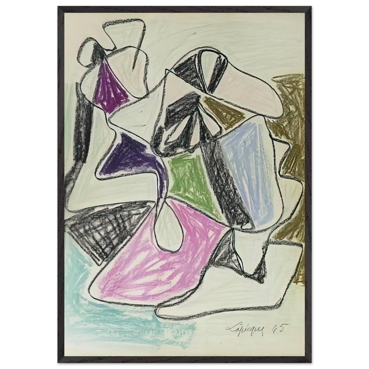 La Rencontre - 1945 - Charles Lapicque 70x100 cm / 28x40 inches Framed Art Print – Black Wooden Frame