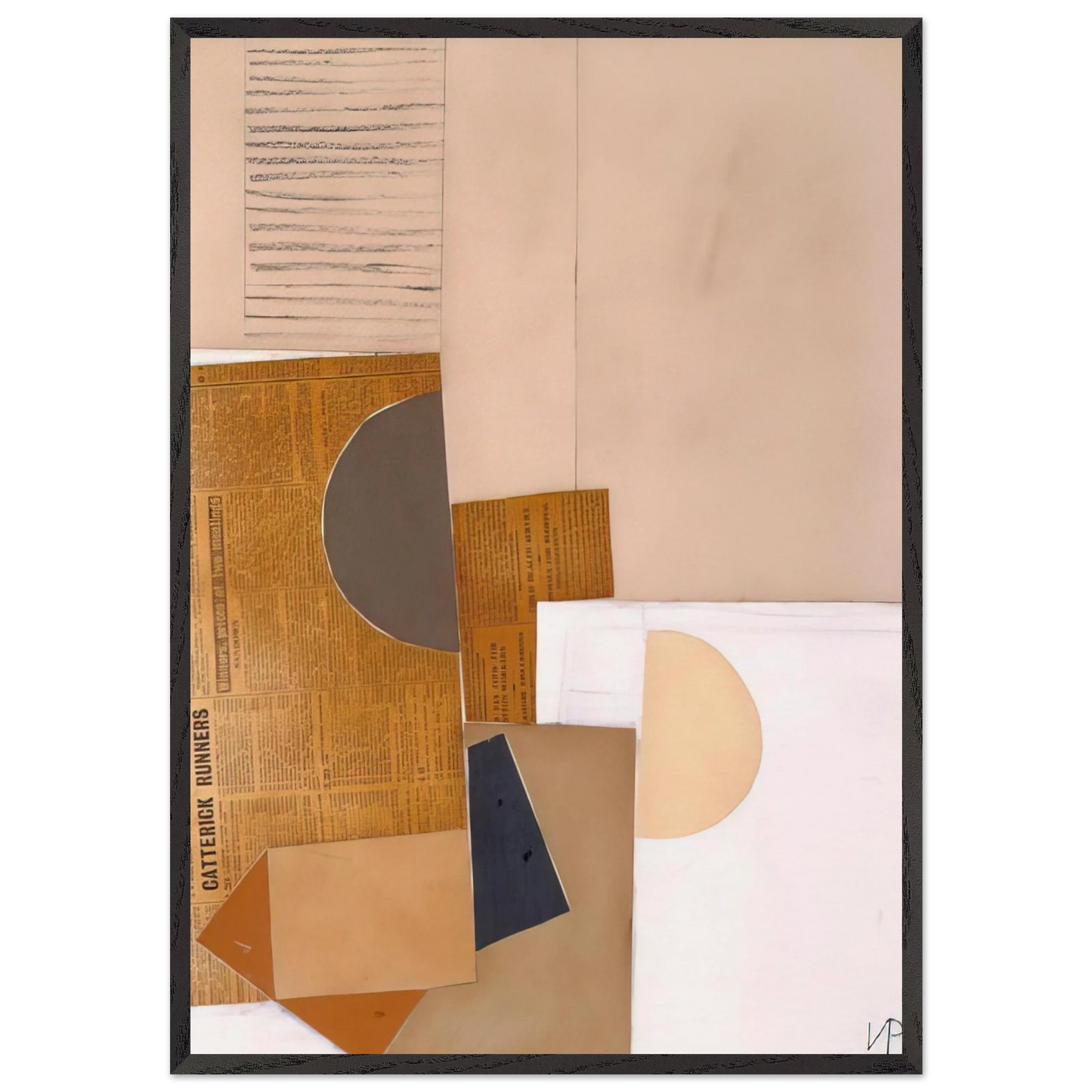 Abstract in White Grey and Ochre - 1949 - Victor Pasmore 70x100 cm / 28x40 inches Framed Art Print – Black Wooden Frame