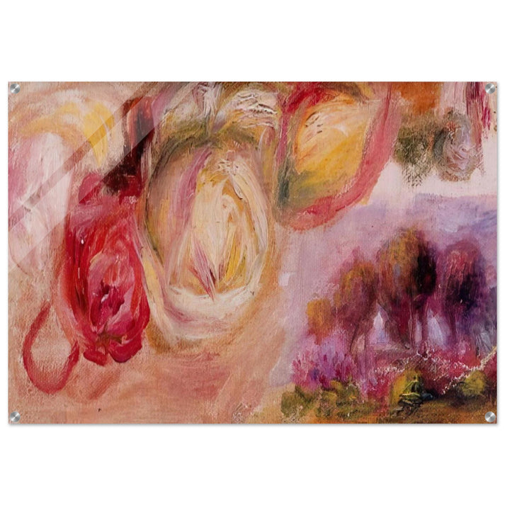 Roses with a Landscape - Pierre-Auguste Renoir Acrylic Print - 70x100 cm / 28x40″ inches