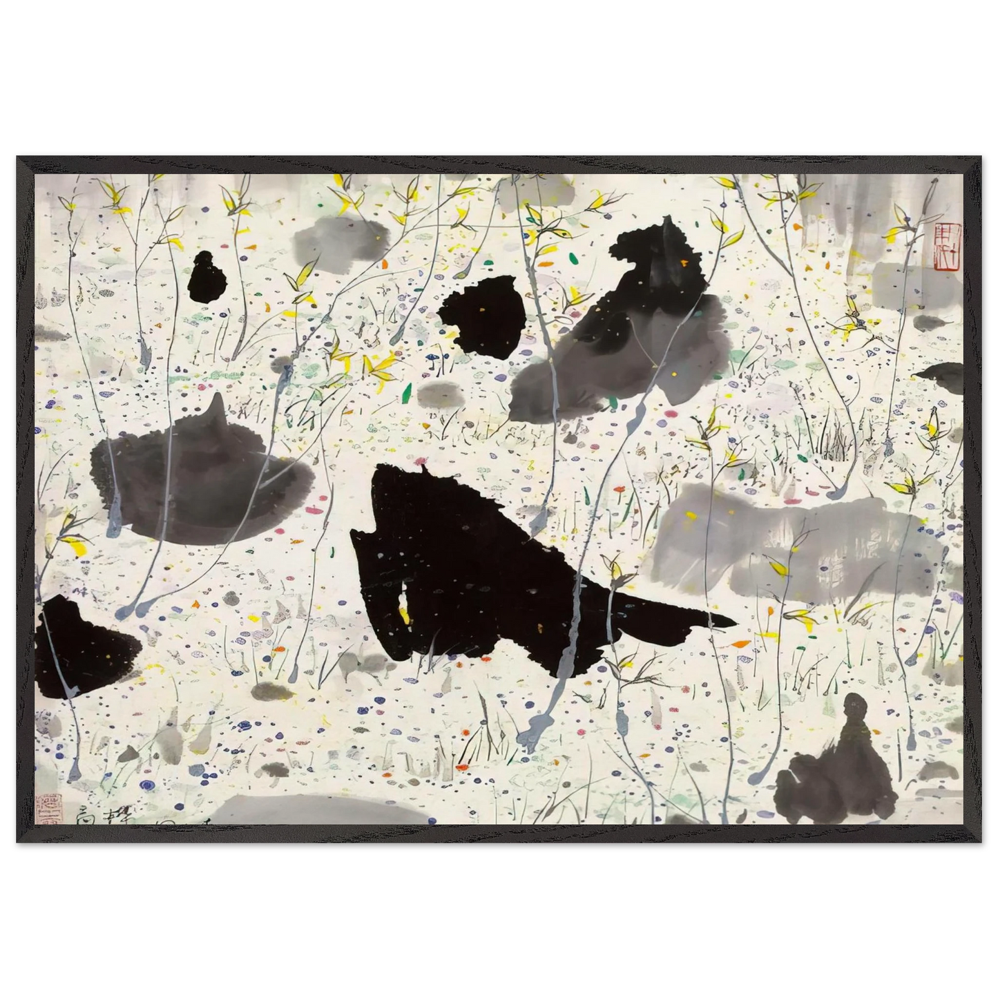 Blossom Out - 1986 - Wu Guanzhong Framed Art Print – Black Wooden Frame - Default Title - -Framed Art Print