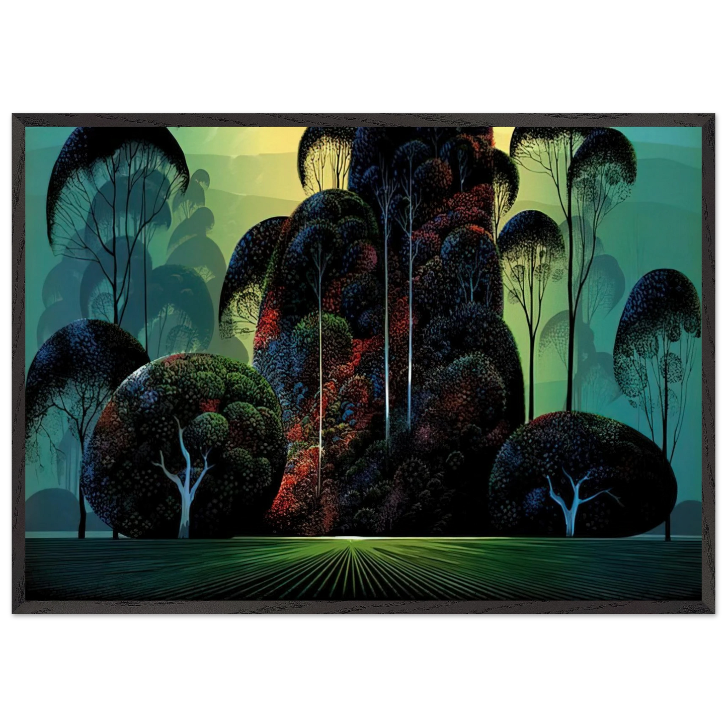 Mendacino - Eyvind Earle 70x100 cm / 28x40 inches Framed Art Print – Black Wooden Frame