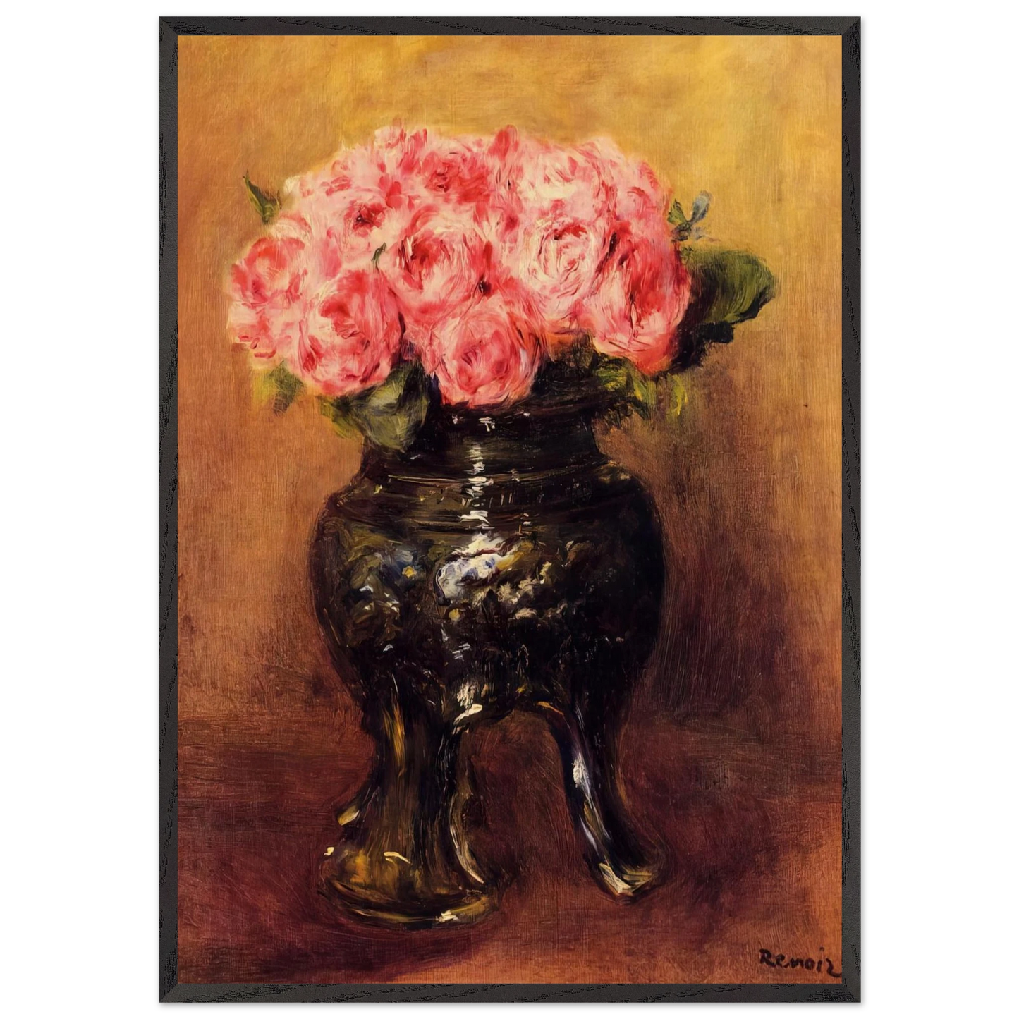 Roses in a China Vase - Pierre-Auguste Renoir Framed Art Print – Black Wooden Frame - Default Title - -Framed Art Print