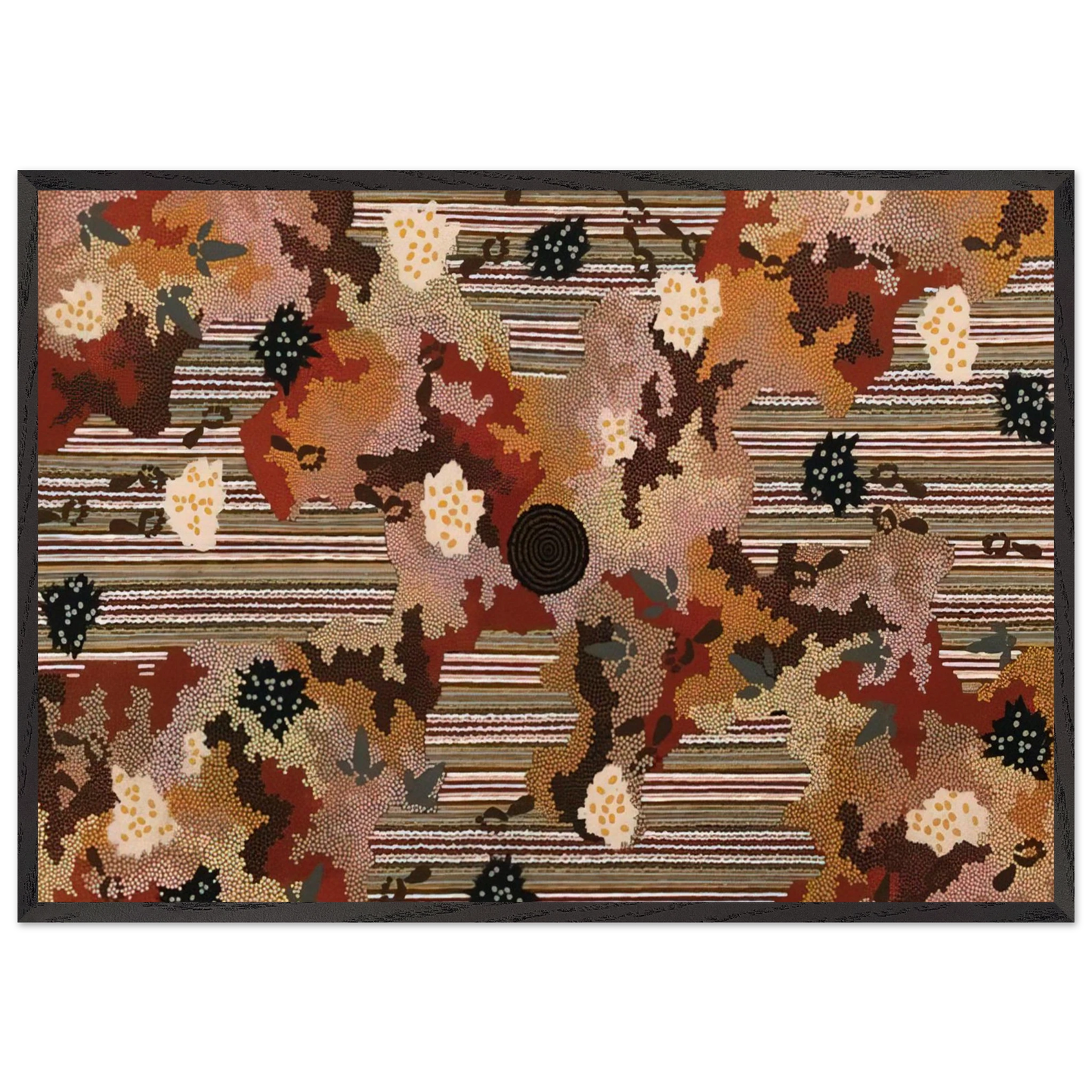 Wildflowers at Yabbierangu - 1991 - Clifford Possum Tjapaltjarri 70x100 cm / 28x40 inches Framed Art Print – Black Wooden Frame