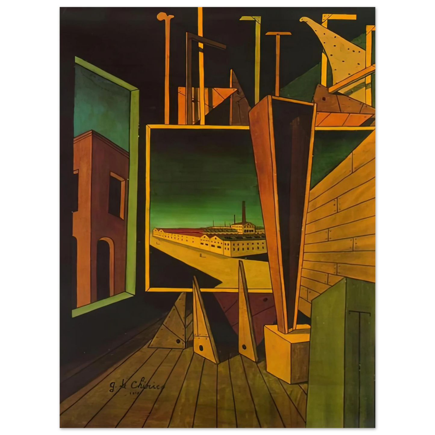 Giorgio de Chirico - GEOMETRIC COMPOSITION WITH FACTORY LANDSCAPE 1917 Fine Art Poster - Default Title