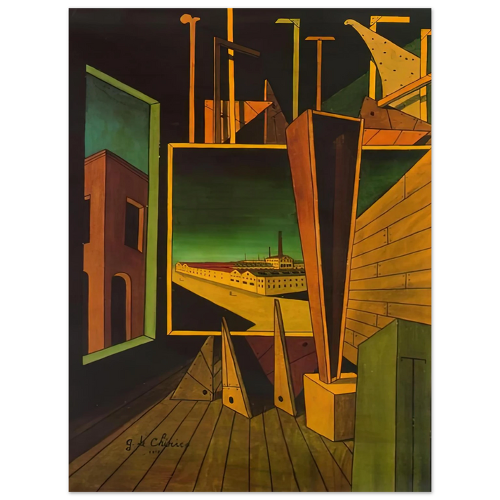 Giorgio de Chirico - GEOMETRIC COMPOSITION WITH FACTORY LANDSCAPE 1917 75x100 cm / 30x40inches Fine Art Poster