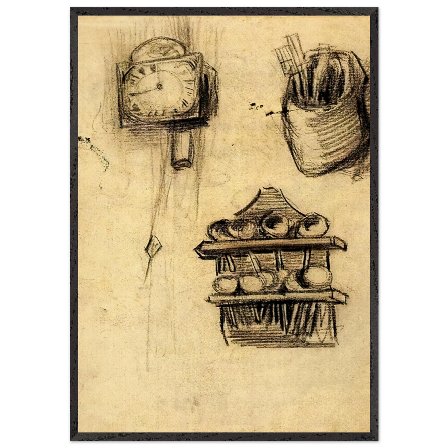 Clock Clog with Cutlery and a Spoon Rack - Vincent van Gogh Framed Art Print – Black Wooden Frame - Default Title - -Framed Art Print