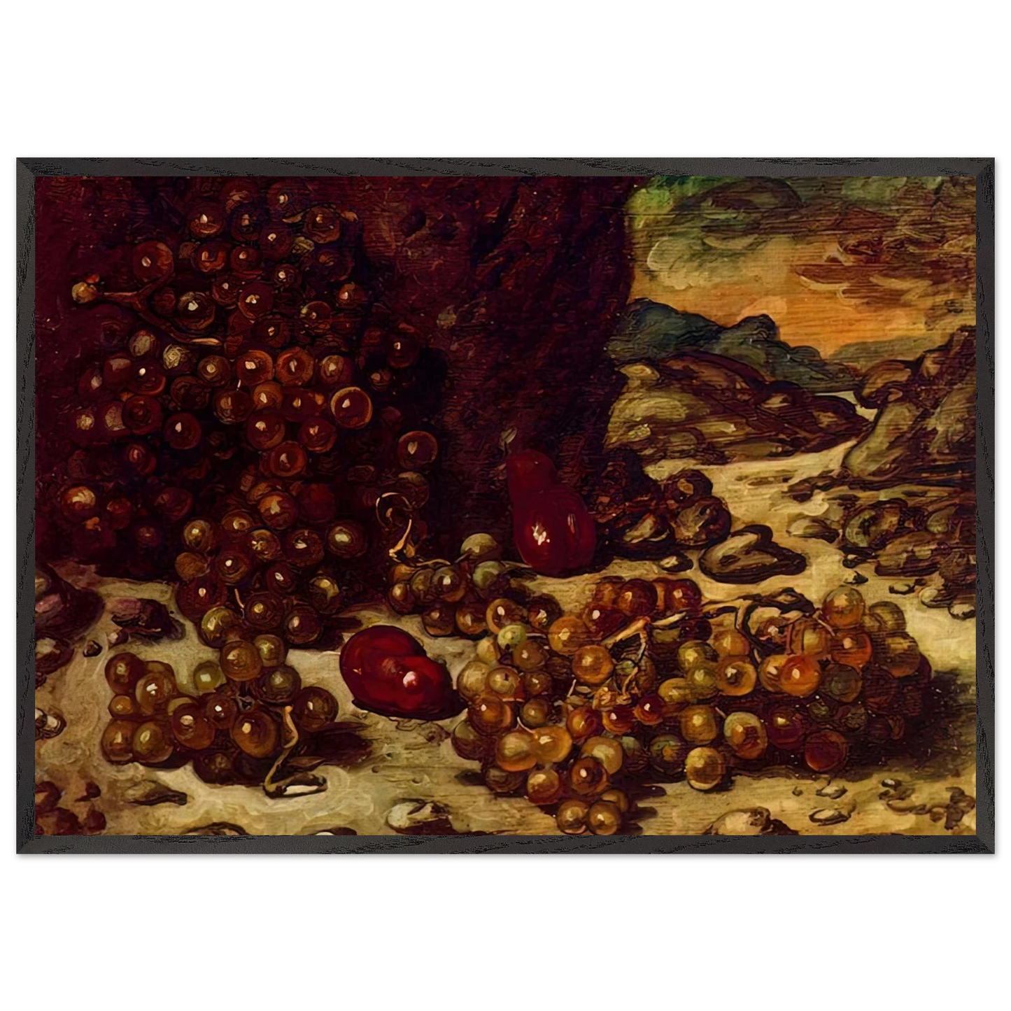 STILL LIFE WITH ROCKY LANDSCAPE 1942 - Giorgio de Chirico 70x100 cm / 28x40 inches Framed Art Print – Black Wooden Frame