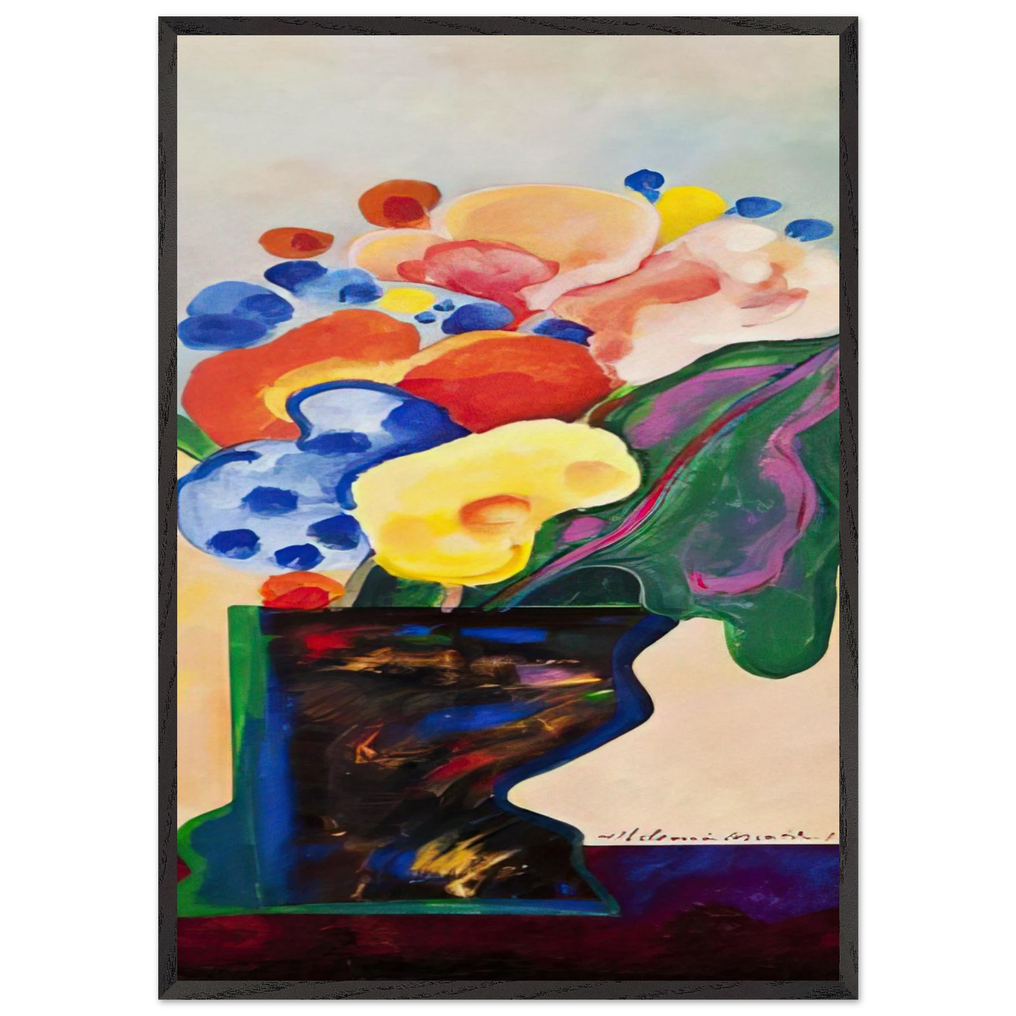 Vase With Flowers - 1990 - Aldemir Martins Framed Art Print – Black Wooden Frame - Default Title - -Framed Art Print