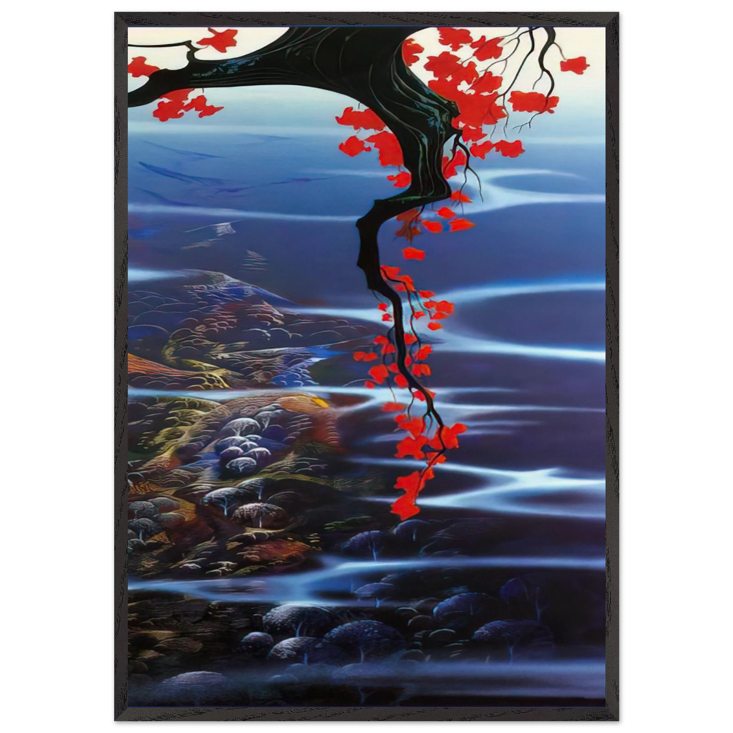 Red Leaves - Eyvind Earle 70x100 cm / 28x40 inches Framed Art Print – Black Wooden Frame