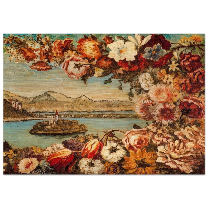 ISLAND AND FLOWER GARLAND - Giorgio de Chirico Brushed Aluminum Print - 70x100 cm / 28x40 inches | Giorgio de Chirico Aluminum Print | Giorgio de Chirico Prints