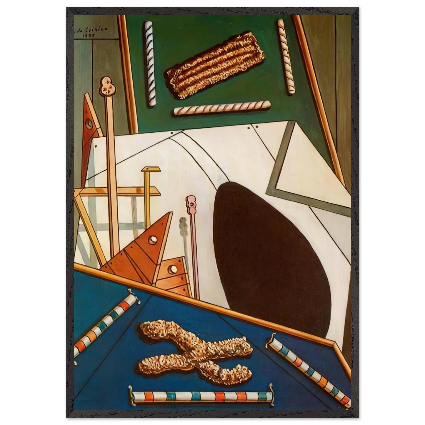 METAPHYSICAL INTERIOR WITH BISCUITS - Giorgio de Chirico 70x100 cm / 28x40 inches Framed Art Print – Black Wooden Frame