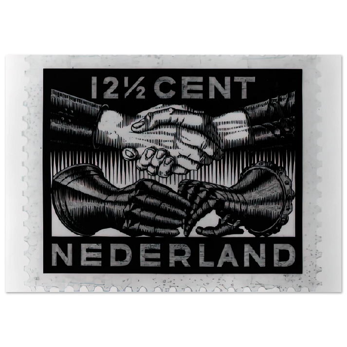 MC Escher - DESIGN FOR DUTCH PEASE POSTAGE STAMP MARCH 1932 1932 Wall Art - 21x29.7 cm / 8x12" - Premium Wooden Framed Poster With Fine Art Paper - White frame