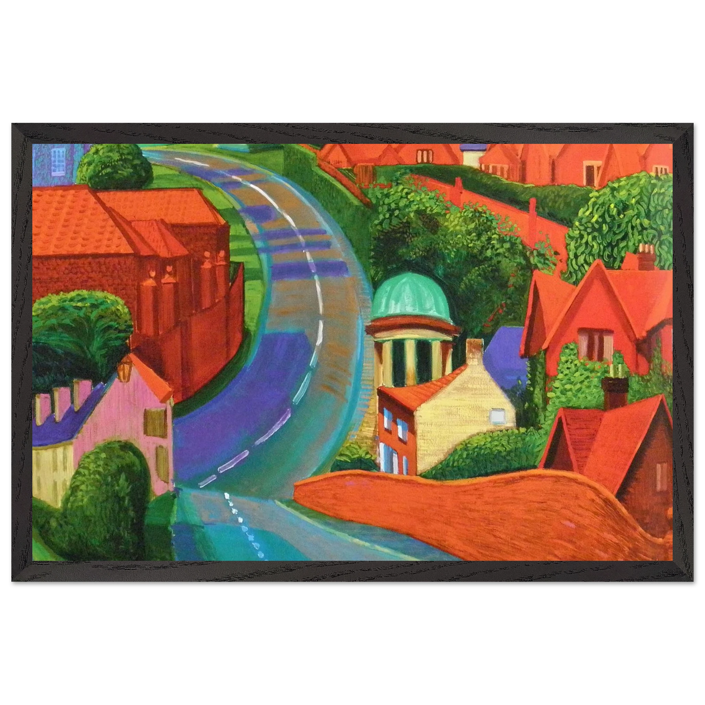 David Hockney - The Road to York Through Sledmere - 40x50 cm / 16x20 inches - Premium Wooden Framed Poster With Fine Art Paper-canvas - Wood frame