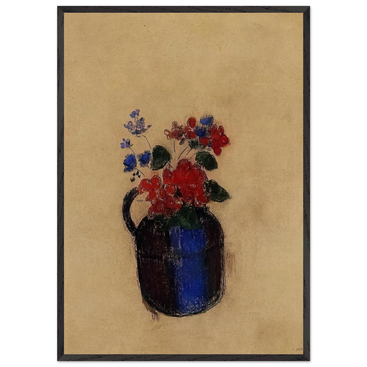SMALL BOUQUET IN A PITCHER - Odilon Redon 70x100 cm / 28x40 inches Framed Art Print – Black Wooden Frame